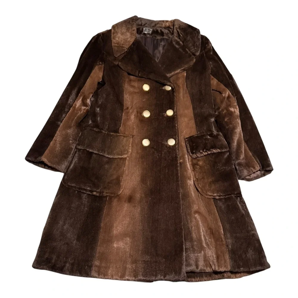 Vintage Debbi Robert Ltd France Made Double Breasted Faux Fur Overcoat Women's 4